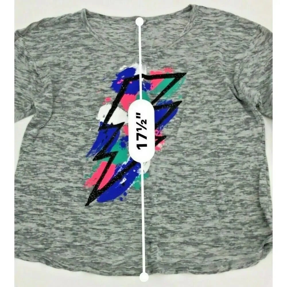 Justice Girls Tee T-Shirt Heathered Colorful Lightning Bolt Long Sleeve Sz 12
